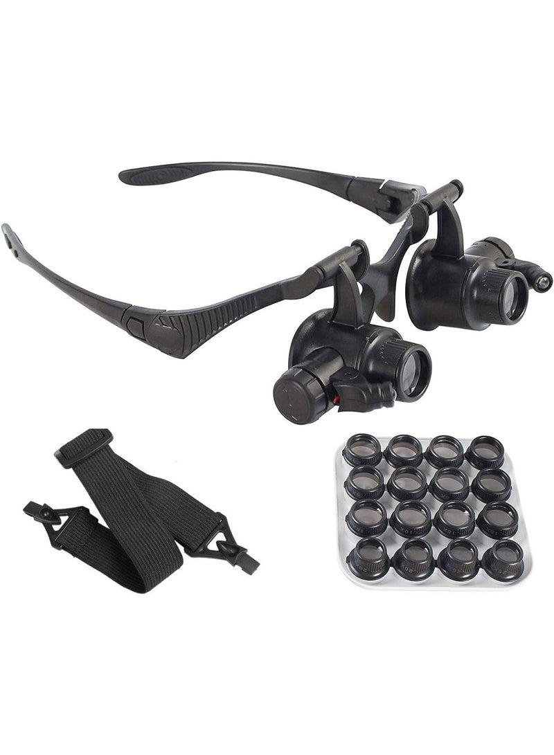 LED Illuminated Double Eye Jeweler Watch Repair Magnifying Glasses Loupe Headband Magnifier -8 Interchangeable Lens: 2.5X/4X/6X/8X/10X/15X/20X/25X - Image 1